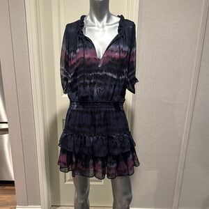 Elegant Navy and Purple Ruffled Dress